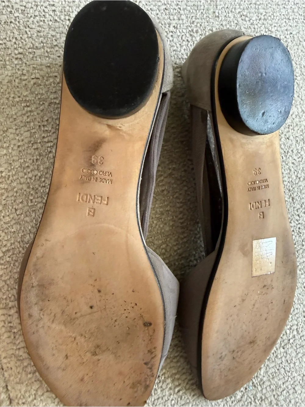 Fendi Taupe Knit Knot Ballet Flats